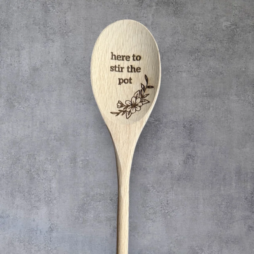 wooden spoon with text engraved